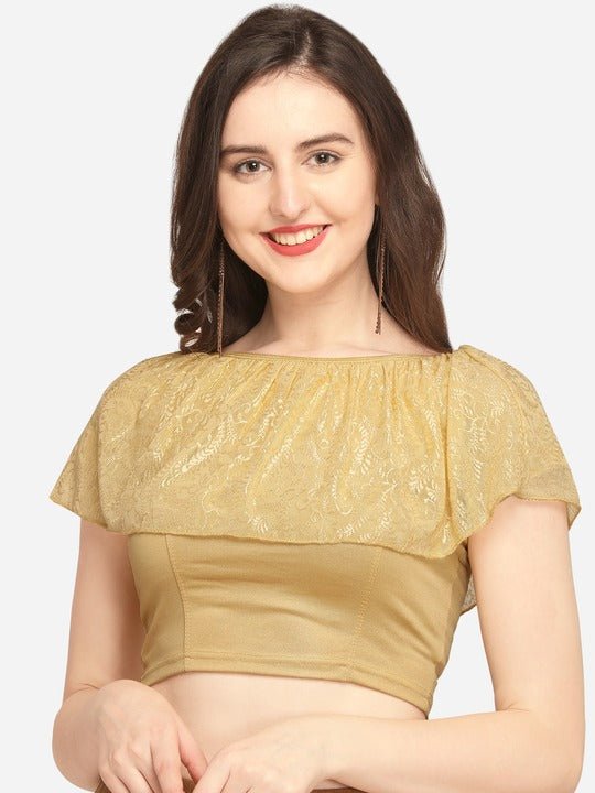 Women Gold-Coloured Solid Stretchable Saree Blouse - Inddus.com
