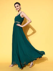 Women Gorgeous Green Georgette Elevated Gown - Inddus.com