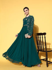 Women Gorgeous Green Georgette Elevated Gown - Inddus.com