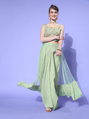 Women Gorgeous Green Self-Design Top with Solid Skirt - Inddus.com