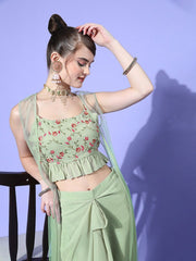 Women Gorgeous Green Self-Design Top with Solid Skirt - Inddus.com