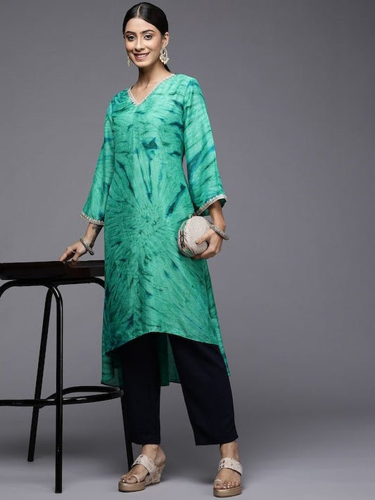 Women Green Dyed Kurta - Inddus.com