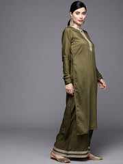Women Green Embroidered Sequinned Kurta with Palazzos & With Dupatta - Inddus.com