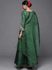 Women Green Embroidered Thread Work Anarkali Kurta - Inddus.com