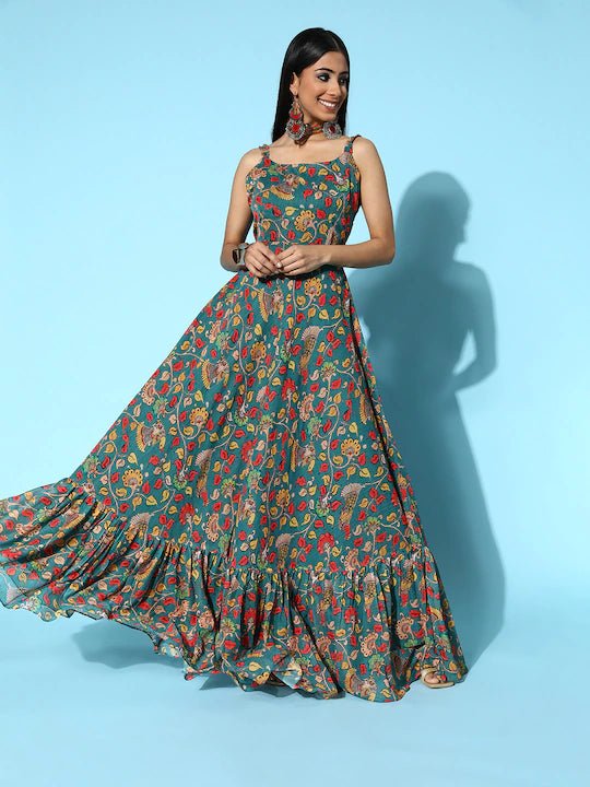 Women Green Ethnic Motifs Ethereal Embroidery Dress Women Green Ethnic Motifs Ethereal Embroidery Dress