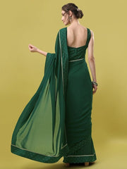 Women Green & Gold-Toned Solid Zari Saree - Inddus.com