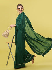 Women Green & Gold-Toned Solid Zari Saree - Inddus.com