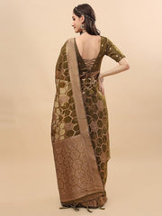 Women Green & Gold-Toned Zari Organza Saree