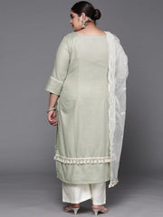 Women Green Lace Detail Yoke Design Kurta with Palazzos & With Dupatta - Inddus.com