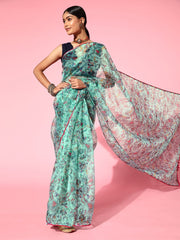 Women Green Printed Kalamkari Saree - Inddus.com