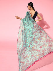 Women Green Printed Kalamkari Saree - Inddus.com