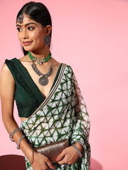 Women Green Printed Tie and Dye Saree - Inddus.com