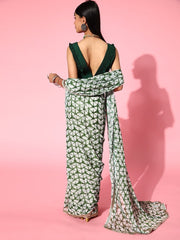 Women Green Printed Tie and Dye Saree - Inddus.com