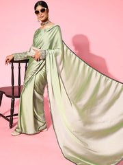 Women Green Solid Embroidered Festive Saree - Inddus.com
