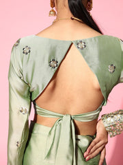 Women Green Solid Embroidered Festive Saree - Inddus.com