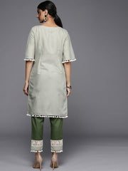 Women Green Solid Kurta with Trousers - Inddus.com