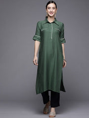 Women Green Solid Pathani Kurta - Inddus.com