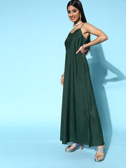 Women Green Solid Top to Toe Fusion Dress - Inddus.com