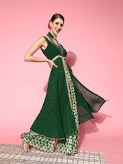 Women Green Solid Tunic With Printed Palazzos - Inddus.com