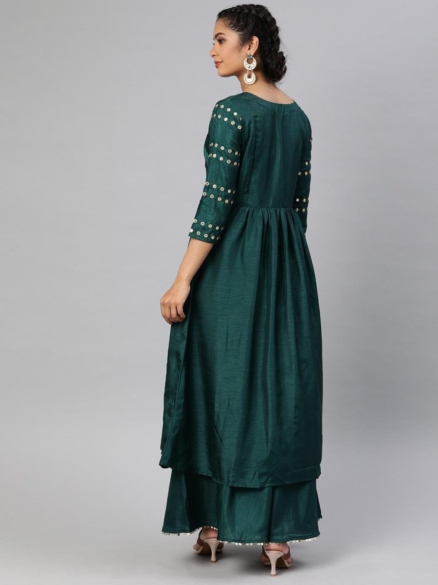 Women Green Yoke Design Embroidered Palazzo Suit - Inddus.com