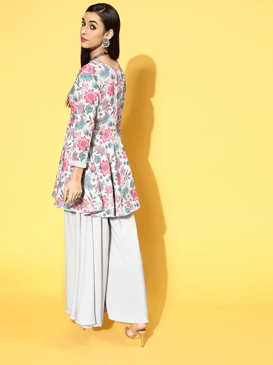 Women Grey & Pink Ethnic Printed Kurta with Palazzos - Inddus.com