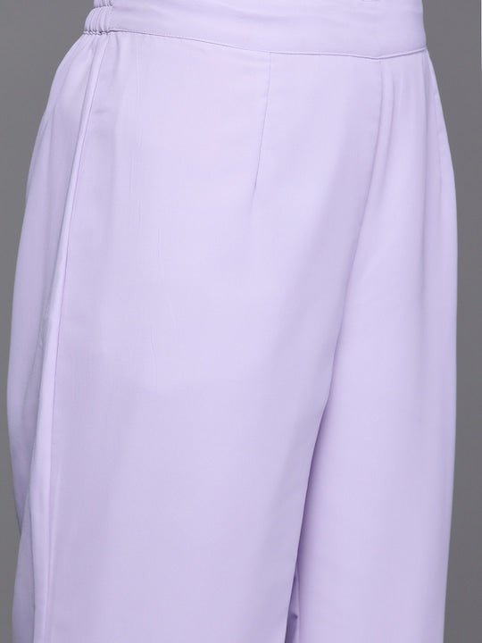 Women Lavender Embroidered Chikankari Kurta with Palazzos & With Dupatta - Inddus.com