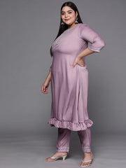 Women Lavender Gotta Patti Kurta with Trousers & With Dupatta - Inddus.com