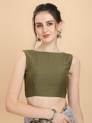 Women Light Grey and Green Checked Chanderi Cotton Saree with Blouse Piece - Inddus.com