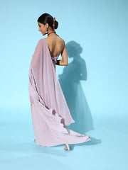 Women Lilac Solid Accordian Pleated Saree with Embellished Detail - Inddus.com