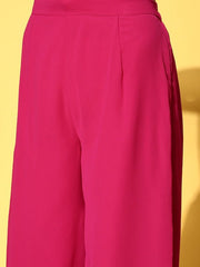 Women Magenta Ethnic Motifs Embroidered Pleated Kurta with Palazzos - Inddus.com
