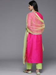 Women Magenta Ethnic Motifs Yoke Design Kurta with Salwar & With Dupatta - Inddus.com