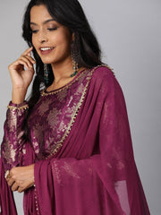 Women Magenta Pink & Gold-Toned Woven Sharara Suit - Inddus.com