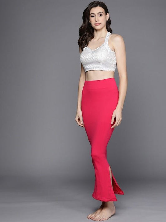 Women Magenta Pink Solid High Compressed Seamless Instant Slimming Saree Shapewear - Inddus.com