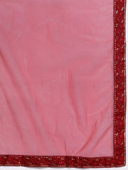Women Maroon Embroidered Chanderi Cotton Kurta With Trousers & Dupatta - Inddus.com