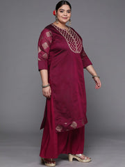 Women Maroon Ethnic Motifs Yoke Design Chanderi Cotton Kurta with Palazzos & With Dupatta - Inddus.com