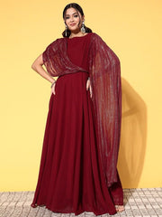 Women Maroon Georgette Elevated Gown - Inddus.com