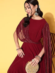 Women Maroon Georgette Elevated Gown - Inddus.com