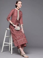 Women Maroon Printed Kurta with Palazzos - Inddus.com