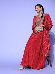 Women Maroon & Silver Embroidered Kurta - Inddus.com