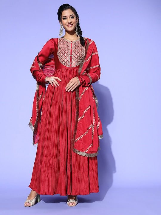 Women Maroon & Silver Embroidered Kurta - Inddus.com