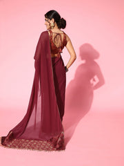 Women Maroon Solid Embellished Festive Saree - Inddus.com