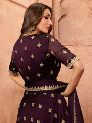 Women Mauve Ethnic Motifs Embroidered Sequinned Kurta with Palazzos & With Dupatta - Inddus.com