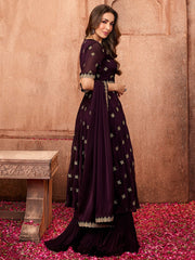 Women Mauve Ethnic Motifs Embroidered Sequinned Kurta with Palazzos & With Dupatta - Inddus.com