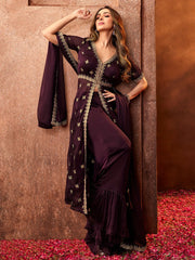 Women Mauve Ethnic Motifs Embroidered Sequinned Kurta with Palazzos & With Dupatta - Inddus.com