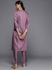 Women Mauve Yoke Design Kurta with Trousers - Inddus.com
