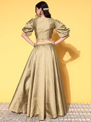 Women Metallic Beige Woven Design Top Skirt - Inddus.com