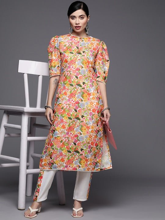 Women Multicoloured Floral Printed Kurta with Trousers - Inddus.com
