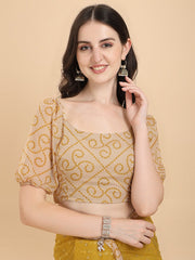 Women Mustard Yellow Embroidered Bandhani Ruffle Saree with Blouse Piece - Inddus.com