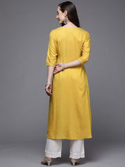 Women Mustard Yellow Woven Design Gotta Patti Kurta - Inddus.com