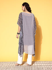 Women Navy Blue Chiffon New Age Kaftan Kurta - Inddus.com